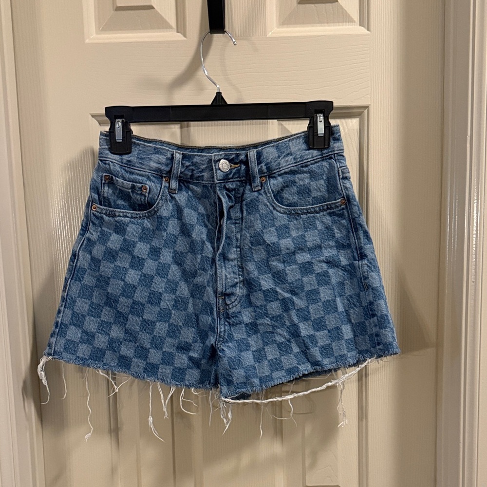 PacSun Blue Checkered Jean Shorts